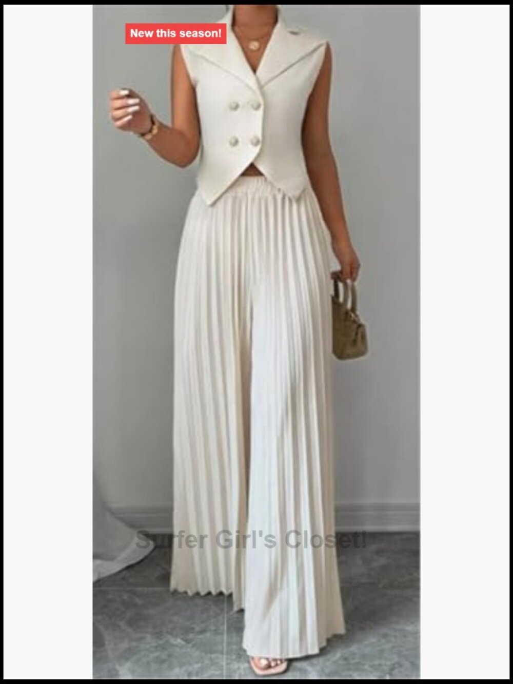 Women's 2-Piece Sleeveless Vest Jacket and Pleated Pants Club Outfit Set - Picture 5 of 5